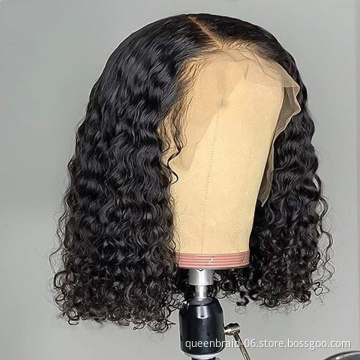 Short Bob Wigs 4x4 Transparent Lace Closure Wigs Brazilian Curly Wave Lace Front Wigs Human Hair Pre Plucked Natural Hairline